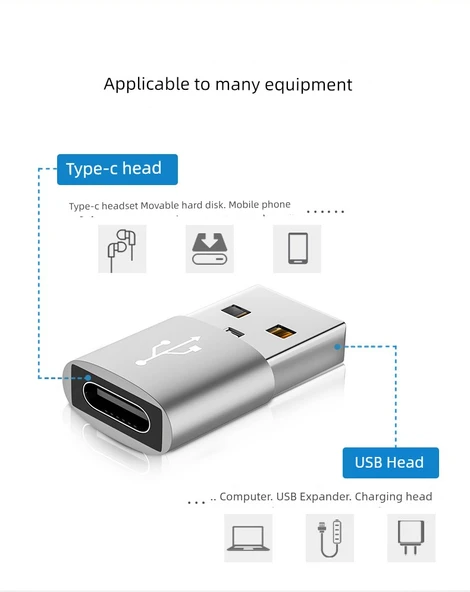 Type-C - USB Hızlı Dönüştürücü - Gümüş Beyaz - 2 Adet - 8