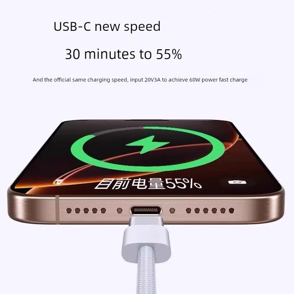 iPhone 15/16 Çift Type-C Örgülü Şarj Kablosu 1.5M - Model 2 - 3
