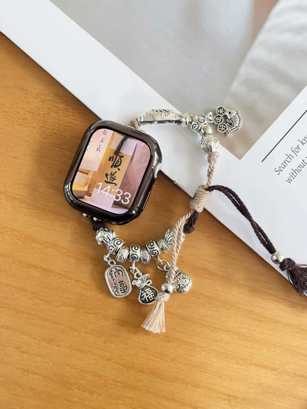 Apple Watch Uyumlu Örme Kordon - iwatch 10 (42mm) - Zenginlik ve Hazine Gümüş