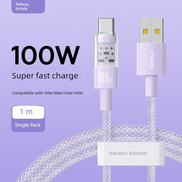 100W USB - Type-C Şarj ve Data Kablosu - 1m - Nebula Moru - Tekli Paket