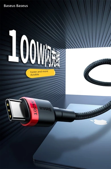 Type-C - Type-C 5A PD100W Hızlı Şarj Data Kablosu - 2 Metre - Kırmızı Siyah - 4