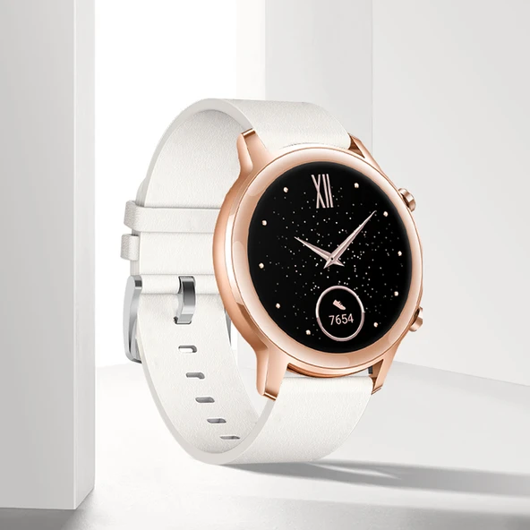 Glory Watch 2 (46mm) için Deri Kayış - Gümüş Tokalı - Buz Beyazı