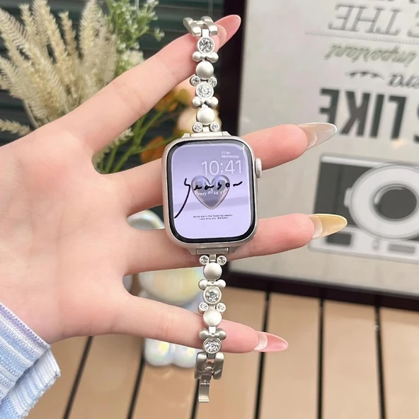 Elmas Ayı Metal iWatch Kayışı - Apple Watch S6/5/4/SE 44mm - Yıldız Işığı