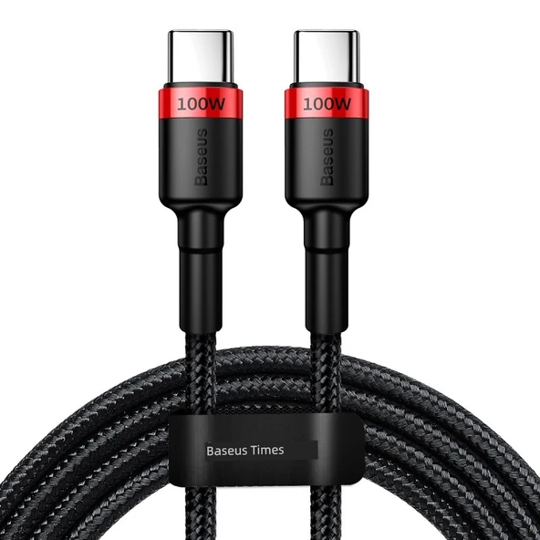 Type-C - Type-C 5A PD100W Hızlı Şarj Data Kablosu - 2 Metre - Kırmızı Siyah - 3