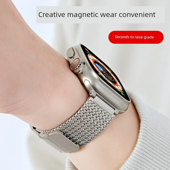 Örgü Titanyum Alaşımlı Apple Watch Kordonu - iwatch 6/5/4/SE 40mm - Titanyum Altın