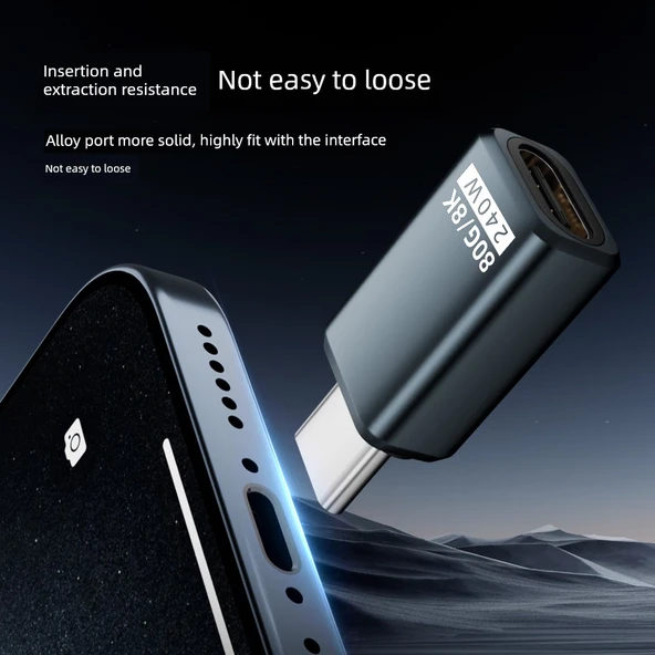USB4.0 Type-C Adaptör - Siyah Düz Başlık PD240W 80Gbps 8K - (Model 1) - 3
