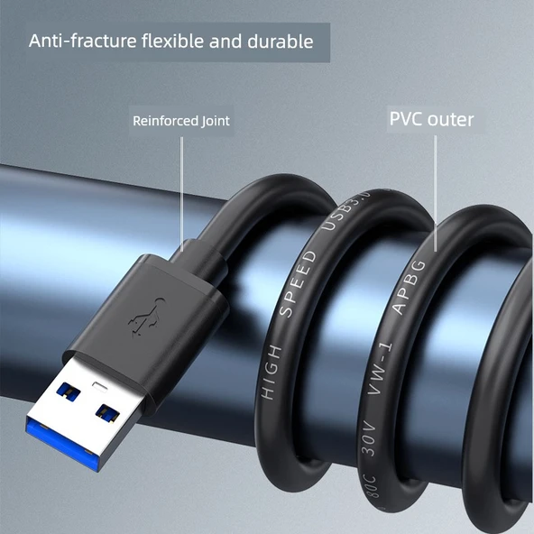 Çift Başlıklı USB 3.0 Erkek-Erkek Data Kablosu 1m - Yüksek Hızlı, Güçlendirilmiş Bağlantı (2 Adet) - 5