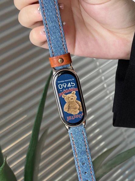 Xiaomi Mi Band 9/NFC Zımbalı Kot Kordon ve Nötr Şeffaf Kılıf - Parlak Siyah (2 Film) - 3