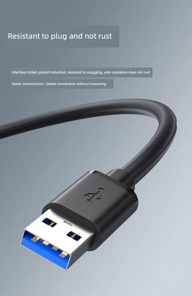 Çift Başlıklı USB 3.0 Erkek-Erkek Data Kablosu 1m - Yüksek Hızlı, Güçlendirilmiş Bağlantı (2 Adet) - 10