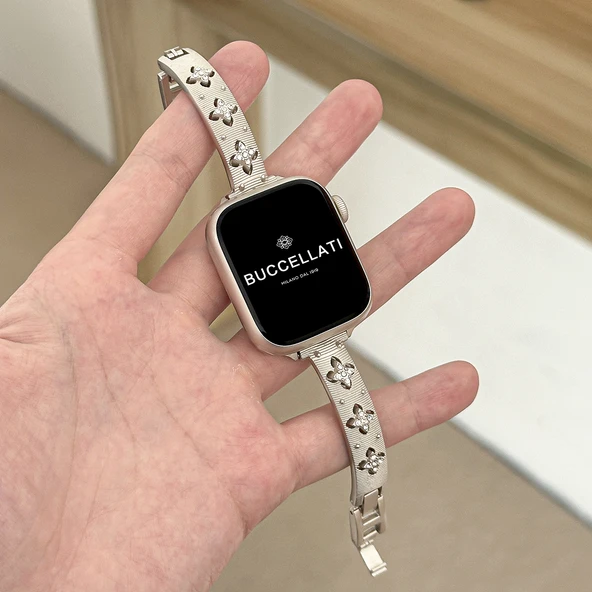 Bucelati Tarzı Paslanmaz Çelik Apple Watch Kordonu - 49mm Kadran - iwatch8 Ultra Nesil - Yıldız Işığı