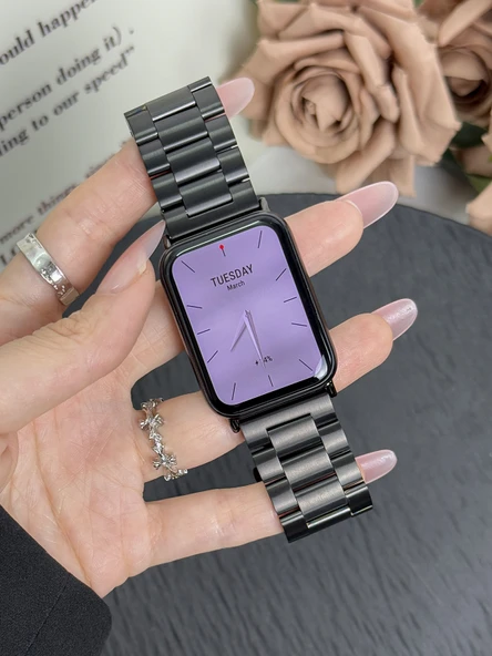Xiaomi Bileklik 7Pro Metal Kordon - Üç Sıralı Siyah Paslanmaz Çelik - 6