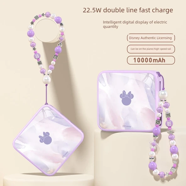 Disney Minnie 10000mAh Powerbank - Açık Sakura Moru Minnie Bileklikli