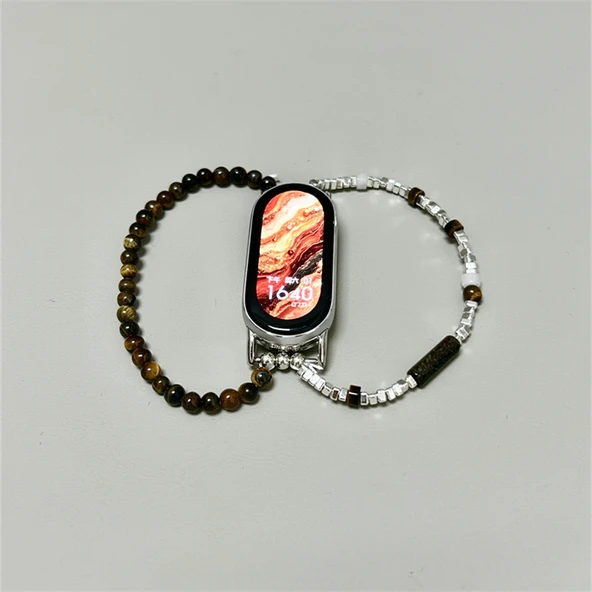 Xiaomi Mi Band 8pro/9pro için Kaplan Gözü Boncuklu Bileklik - Gümüş Kırık Boncuklu - 11
