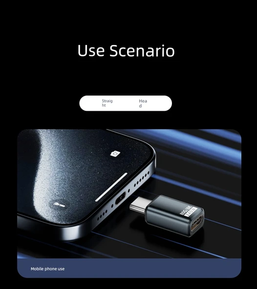 USB4.0 Type-C Adaptör - Siyah Düz Başlık PD240W 80Gbps 8K - (Model 1) - 9