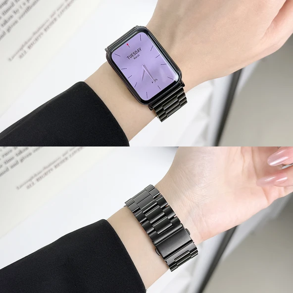 Xiaomi Bileklik 7Pro Metal Kordon - Üç Sıralı Siyah Paslanmaz Çelik