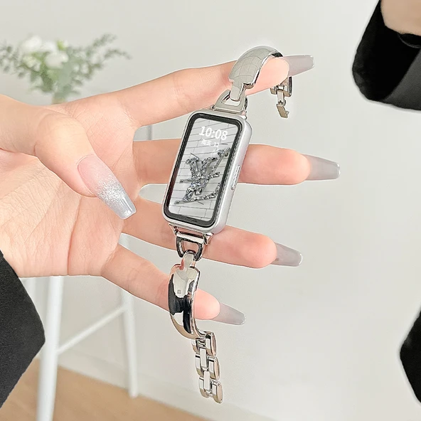 Huawei Bileklik 8/8nfc Uyumlu Ay Yüzü Desenli Gümüş Akıllı Bileklik Kayışı