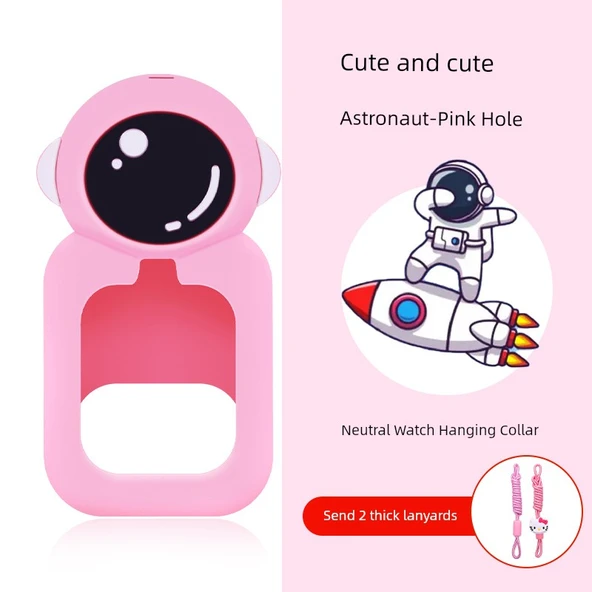 Pembe Astronot Kız Çocuk Akıllı Saat Kolyesi - Alt Açılımlı