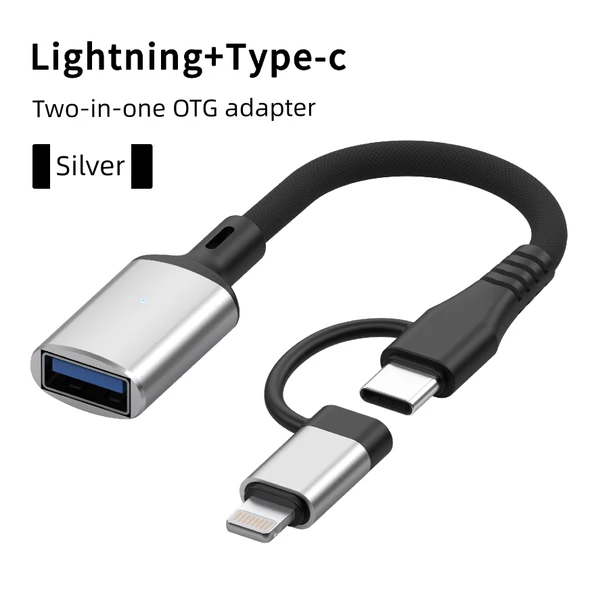 Gümüş Apple + Type-C - USB 2'si 1 Arada OTG Adaptör