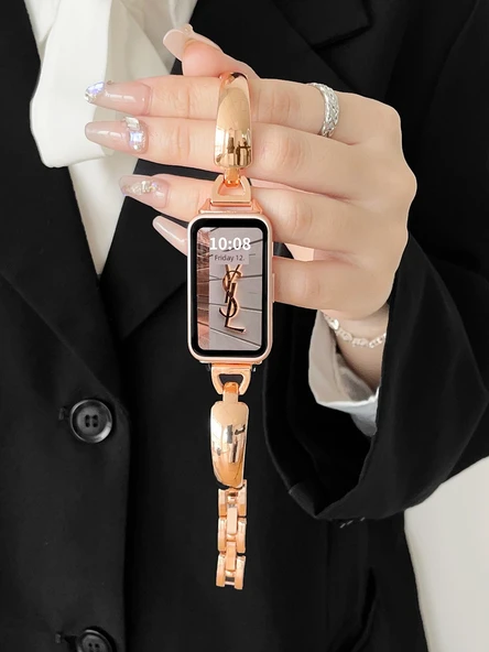 Huawei Bileklik 10/10nfc Uyumlu Ay Yüzü Desenli Altın Akıllı Bileklik Kayışı - Resim 4