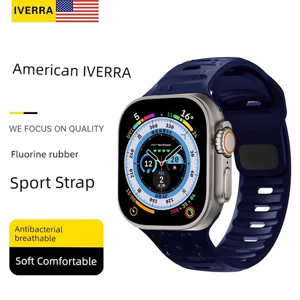 Apple Watch 4-10/SE Uyumlu Florlu Silikon Kordon 40/41/42mm - Gece Yarısı Mavisi