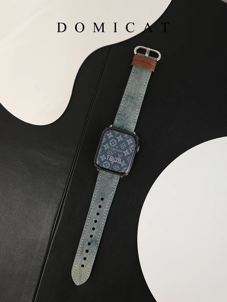 Apple Watch 4-6/SE 44mm Eski Mavi Tie-Dye Desenli Kanvas Kordon