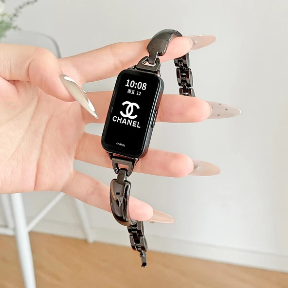 Huawei Bileklik 10/10nfc Uyumlu Ay Yüzü Desenli Siyah Akıllı Bileklik Kayışı