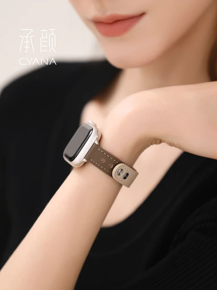 Apple Watch S6/S5/S4/SE 40mm için Deri Kordon - Süt Kayısı Baharatlı Fındık Kırmızı Kahve - 4