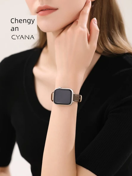 Apple Watch S6/S5/S4/SE 40mm için Deri Kordon - Süt Kayısı Baharatlı Fındık Kırmızı Kahve - 2