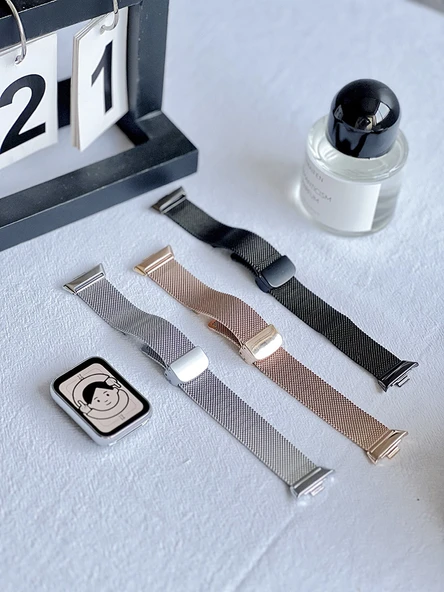 Xiaomi Bileklik 8/9 Pro Uyumlu Milanese Kordon - Lazer Oyma Gümüş Servet Getiren Kedi - 4