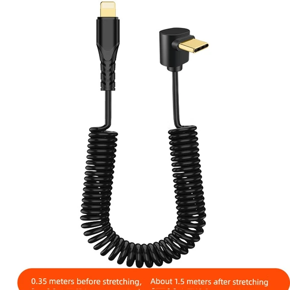 Type C - Apple PD Stereo Dirsek - Düz Yaylı Hızlı Şarj Kablosu - Uzun