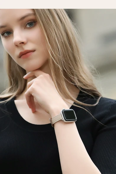 Apple Watch S6/S5/S4/SE 40mm için Deri Kordon - Süt Kayısı Baharatlı Fındık Kırmızı Kahve - 11