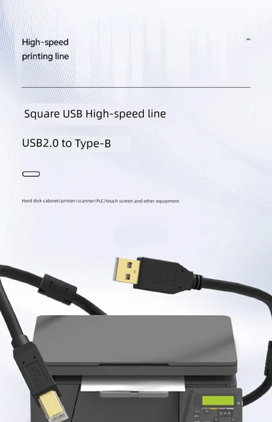 PLC Programlama USB Kablosu - 3m - Kare Data Hattı - Çift Manyetik Halka - Üst Düzey - 8