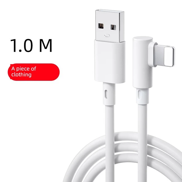 iPhone iPad Dirsek Uçlu Hızlı Şarj Data Kablosu - 1.0 Metre - Tekli Paket