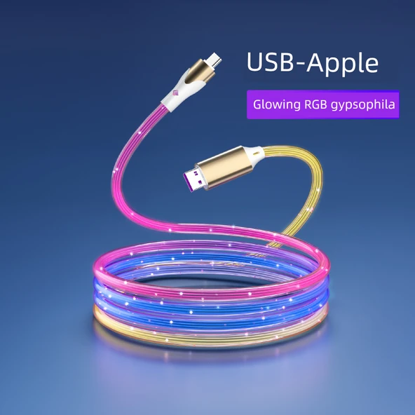 RGB Işıklı Yıldızlı Gökyüzü USB - Apple Şarj ve Data Kablosu - 2 Metre
