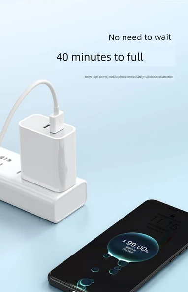 Type-C 6A 100W Süper Hızlı Şarj Data Kablosu - 1.5m Siyah Örgülü - 10