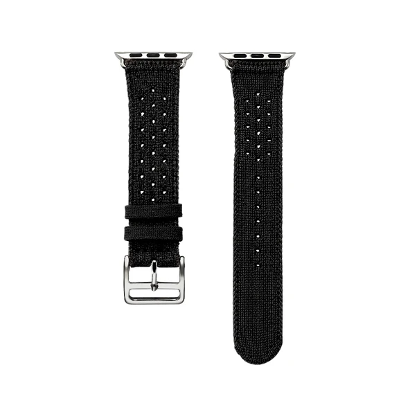 Nylon Örgü Apple Watch Kordonu 45mm (7~9 Gen) Tek Katmanlı Film - Siyah