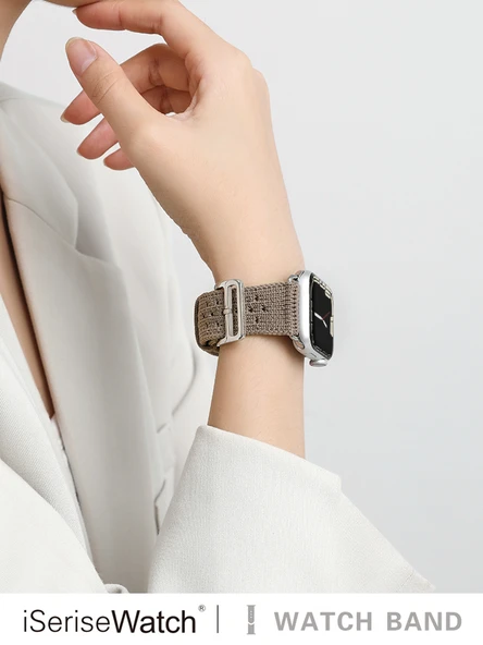 Nylon Örgü Apple Watch Kordonu 45mm (7~9 Gen) Tek Katmanlı Film - Siyah - 5