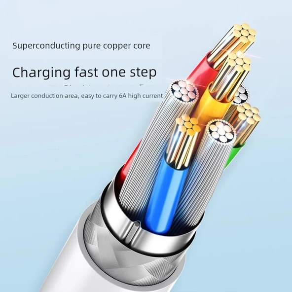 Type-C 6A 100W Süper Hızlı Şarj Data Kablosu - 1m Beyaz - Resim 4