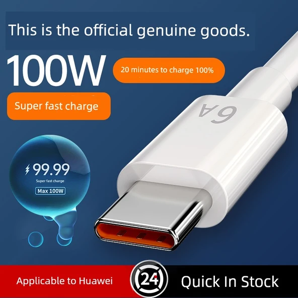 Type-C 6A 100W Süper Hızlı Şarj Data Kablosu - 1m Beyaz - 1 Alana 1 Bedava - 2