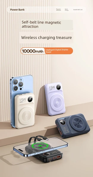 15W Manyetik Hızlı Şarjlı 10000mAh Taşınabilir Powerbank - Tibet Mavisi - 8