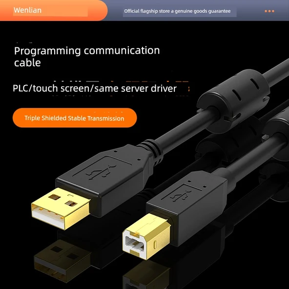 PLC Programlama USB Kablosu - 1m - Kare Data Hattı - Çift Manyetik Halka - Üst Düzey