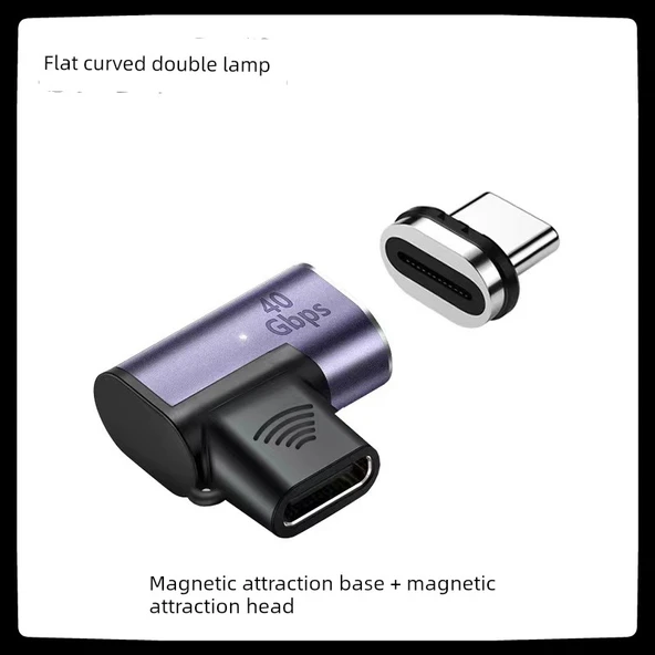 140W Manyetik Type-C Adaptör - Taban + Manyetik Başlık, Düz Kavisli Çift Lambalı
