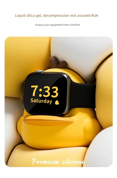 Apple Watch Kablosuz Şarj Standı - Ördek Silikon Taban - Siyah - 11