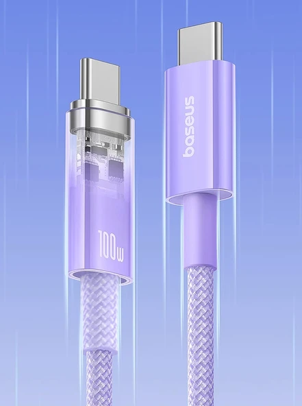 Çift Başlıklı Type-C Data Kablosu PD100W Hızlı Şarj - Pembe 2m (Otomatik Kapanma) - 6