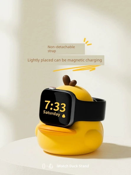 Apple Watch Kablosuz Şarj Standı - Ördek Silikon Taban - Beyaz - 4