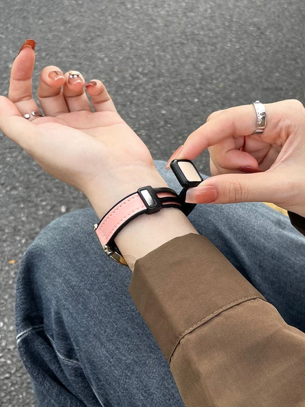 Xiaomi Watch S4sport Uyumlu Kayısı Rengi Deri Manyetik Kordon - 4