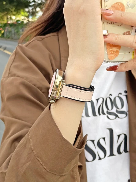 Xiaomi Watch S4sport Uyumlu Kayısı Rengi Deri Manyetik Kordon - 5