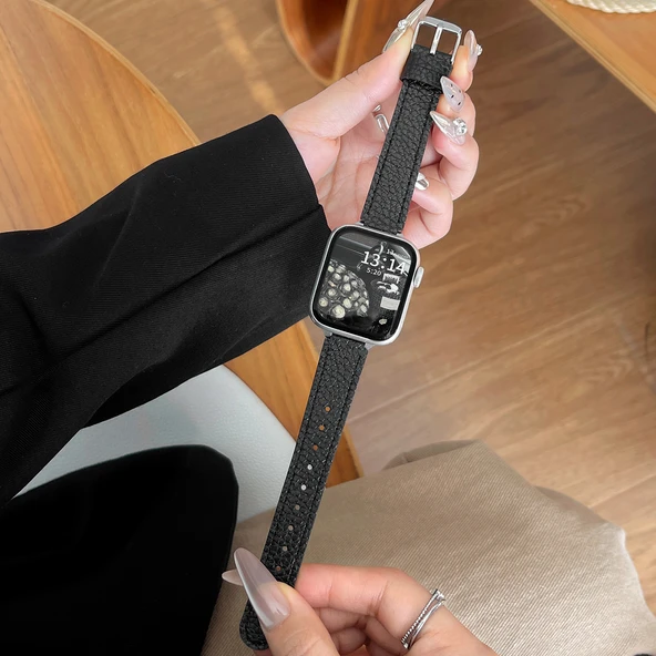 Redmi Watch 5 Lichi Desen Atina Siyahı Deri Kordon (Model 2)