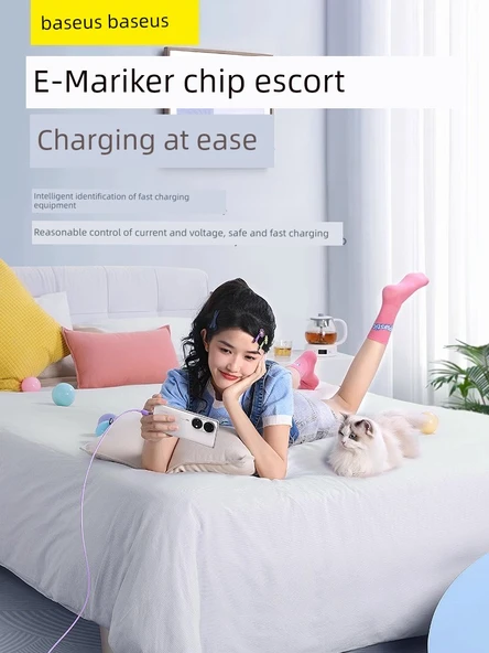 Çift Başlıklı Type-C Data Kablosu PD100W Hızlı Şarj - Xinghai Mavi 2m (Bir Alana Bir Bedava) - 3