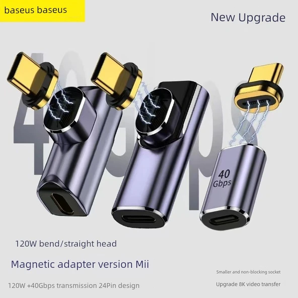 160W Manyetik Type-C Adaptör - Adaptör + Manyetik Başlık, Düz Yan Lambalı - 2